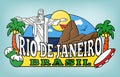 Vector illustration with the text Rio de Janeiro. Sticker with symbols of Brazil. Stock illustration