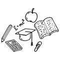 Set on a school theme. Vector illustration of a textbook, calculator, apple and pencil set on a school theme Royalty Free Stock Photo