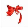 Vector illustration of textile or paper red ribbon bowknot. For postcards, design and composition, decoration, prints