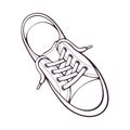 Doodle of one textile sneaker with rubber toe and loose lacing