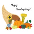 Vector illustration of Thanksgiving cornucopia with harvest vegetables and apples Royalty Free Stock Photo