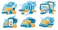 Vector illustration on the theme of banks, money, financial services, exchange rates. set of flat illustrations Royalty Free Stock Photo