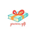 Vector illustration on the theme of book gift. Book wrapped in festive ribbon on white background Royalty Free Stock Photo