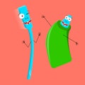 Vector illustration on the theme of brushing teeth and oral hygiene funny toothbrush and a tube of toothpaste with wide smiles Royalty Free Stock Photo