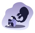 Vector illustration on the theme of mental disorders, panic attack, fears. the girl sits, hugging her knees