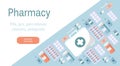 Vector illustration on the theme of pharmacy, drugstore, medicines, drugs, vitamins.