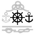 Vector illustration on the theme of the sea . Anchor, steering w