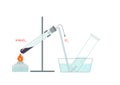 Vector illustration of thermal decomposition of potassium permanganate. Oxygen is liberated