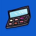 Vector illustration of thin black outline eyeshadow palette isolated on blue background. hand drawn vector. Royalty Free Stock Photo