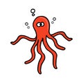 Vector illustration of thin black outline red octopus with bubble isolated on white background. hand drawn vector. modern scribble Royalty Free Stock Photo