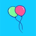 Vector illustration of thin blue outline twoo balloons isolated on blue background. hand drawn vector. modern scribble for kids, s