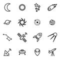 Vector illustration of thin line icons - space