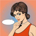 Vector illustration of thinking woman in retro pop art style Royalty Free Stock Photo