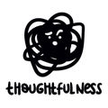 Vector illustration of thoughtfulness, a tangled piece of black thread in the style of doodles and sketches. Confusion