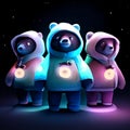 Vector illustration of three cute bears in the night sky. Cartoon style. AI generated Royalty Free Stock Photo