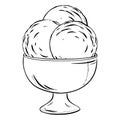 vector illustration of three delectable ice cream scoops in a metal dish. A sweet dessert for cafes and restaurants, ideal for Royalty Free Stock Photo