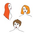 Vector illustration of three girls with hair of different length and color