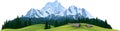 vector illustration - three huts on a mountain meadow Royalty Free Stock Photo