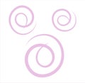 Vector illustration with three pink spirals on a white background. Cute doodle, sticker in a childish cartoon style