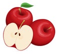 Vector illustration of three red apples Royalty Free Stock Photo