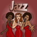 Vector illustration of a three singing woman