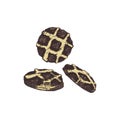 Vector illustration of three waffles in engraving style. Bakery icons,