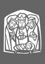 Vector illustration of the three wise men and baby Jesus Christ Royalty Free Stock Photo