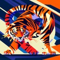 Vector illustration of a tiger. Colorful background with tiger and geometric shapes. Generative AI