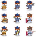 Cute Tiger engineers workers, builders characters isolated cartoon illustration.