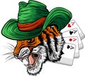 vector illustration of Tiger Cowboy with poker cards Royalty Free Stock Photo