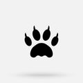 Vector illustration. Tiger paw prints logo. Black on white background. Animal paw print with claws