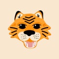 Vector illustration with a tiger`s face, a bright red tiger in a cartoon style Royalty Free Stock Photo