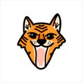 Vector illustration with a tiger's face, a growling wild tiger in a cartoon style Royalty Free Stock Photo