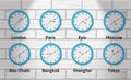 Vector illustration of time zone wall clocks. Royalty Free Stock Photo