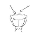 Vector illustration of a timpani drum. Classical musical instruments. Isolated objects. White background. Royalty Free Stock Photo