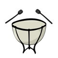 Vector illustration of a timpani drum. Classical musical instruments. Isolated objects. White background. Royalty Free Stock Photo