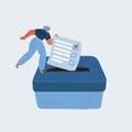 Vector illustration of tiny woman voting