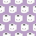 Vector illustration, toilet paper seamless pattern. Happy smiles, cartoon style, background. Kawaii style Royalty Free Stock Photo