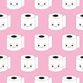 Vector illustration, toilet paper seamless pattern. Happy smiles, cartoon style, background. Kawaii style Royalty Free Stock Photo