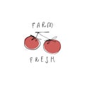 Vector illustration. Tomatoes drawn with ink pen. Handwritten phrase Farm fresh