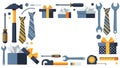 Vector illustration of tools, gifts, and ties arranged in a decorative border Royalty Free Stock Photo