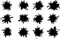 Decorative splashes and drops. A set of black ink blots. Ink stains, paint splashes. Paint splatter set. Royalty Free Stock Photo