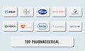 Vector illustration of Top Pharmaceutical Companies in 3D web button. Neumorphism style