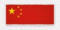 Vector illustration of torn paper banner with flag of China on transparent background Royalty Free Stock Photo