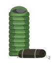 Vector illustration of tourist green sleeping bag