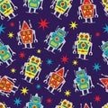 Cute toy wind-up robot seamless tile pattern