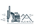 Vector illustration, tractor and drilling rig logo. Geology. Construction industry