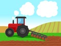 Vector Illustration of Tractor Plowing on Farm Field