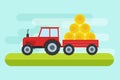 Vector illustration of tractor working on farmed land in flat style. Vector illustration