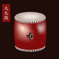 Vector illustration of Traditional asian percussion instrument Taiko or O-Daiko drum. A name of the drum Odaiko is